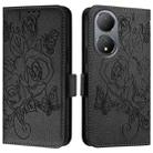 For vivo Y100 5G Global Embossed Rose RFID Anti-theft Leather Phone Case(Black) - 2