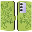 For vivo V30 Lite 5G India / V40 SE 5G Embossed Rose RFID Anti-theft Leather Phone Case(Green) - 2