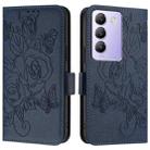For vivo V30 Lite 5G India / V40 SE 5G Embossed Rose RFID Anti-theft Leather Phone Case(Dark Blue) - 2