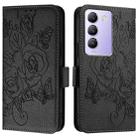 For vivo V30 Lite 5G India / V40 SE 5G Embossed Rose RFID Anti-theft Leather Phone Case(Black) - 2