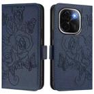 For vivo iQOO Z9s Pro 5G / T3 Pro 5G India Embossed Rose RFID Anti-theft Leather Phone Case(Dark Blue) - 2