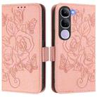 For vivo V40 Lite 5G IDN Embossed Rose RFID Anti-theft Leather Phone Case(Pink) - 2