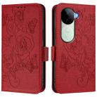 For vivo iQOO Z9s 5G / V40e 5G India Embossed Rose RFID Anti-theft Leather Phone Case(Red) - 2