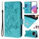 For vivo Y300 Pro Embossed Rose RFID Anti-theft Leather Phone Case(Light Blue) - 1