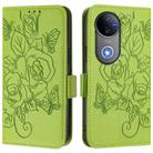 For vivo V50 5G Global Embossed Rose RFID Anti-theft Leather Phone Case(Green) - 2