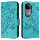 For vivo V50 5G Global Embossed Rose RFID Anti-theft Leather Phone Case(Light Blue) - 2