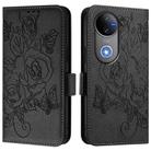 For vivo V50 5G Global Embossed Rose RFID Anti-theft Leather Phone Case(Black) - 2