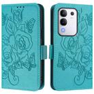 For vivo Y29 4G Global Embossed Rose RFID Anti-theft Leather Phone Case(Light Blue) - 2