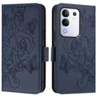 For vivo Y29 4G Global Embossed Rose RFID Anti-theft Leather Phone Case(Dark Blue) - 2