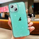 For iPhone 14 Plus Glitter Powder TPU Phone Case(Transparent Green) - 1