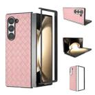 For Samsung Galaxy Z Fold6 Black Frame Woven Texture PU Phone Case(Pink) - 1