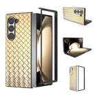 For Samsung Galaxy Z Fold6 Black Frame Woven Texture PU Phone Case(Gold) - 1