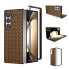 For Samsung Galaxy Z Fold6 Black Frame Woven Texture PU Phone Case(Brown) - 1