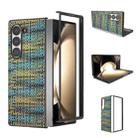 For Samsung Galaxy Z Fold6 Black Frame Color Lattice Texture PU Phone Case(Gold) - 1