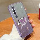 For Xiaomi Mi 10 Plated Gradient Glitter Butterfly Holder TPU Phone Case(Purple) - 1