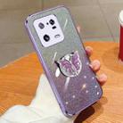 For Xiaomi 13 Pro Plated Gradient Glitter Butterfly Holder TPU Phone Case(Purple) - 1