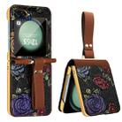 For Samsung Galaxy Z Flip5 VIETAO Integrated Embossed Pattern Full Coverage Phone Case with Wrist Strap(Brown) - 1