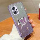 For Redmi Note 11T Pro Plated Gradient Glitter Butterfly Holder TPU Phone Case(Purple) - 1