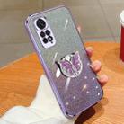 For Redmi Note 11S Plated Gradient Glitter Butterfly Holder TPU Phone Case(Purple) - 1