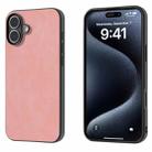 For iPhone 16 Plus Black Frame PU Leather Full Coverage Phone Case(Pink) - 1