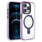 For iPhone 12 Pro Max Crystal TPU Hybrid PC MagSafe Holder Phone Case(Transparent Purple) - 1