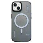 For iPhone 15 Frosted Metal Lens Protection Frame MagSafe Phone Case(Black SENSORY) - 1