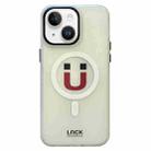 For iPhone 14 Frosted Metal Lens Protection Frame MagSafe Phone Case(Magnet Emoji) - 1