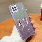 For OPPO F17 Plated Gradient Glitter Butterfly Holder TPU Phone Case(Purple) - 1