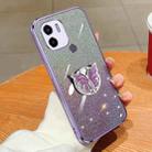 For Redmi A1+ Plated Gradient Glitter Butterfly Holder TPU Phone Case(Purple) - 1