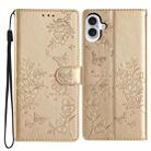 For iPhone 16 Plus Butterflies and Flowers Leather Phone Case(Gold) - 1