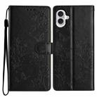 For iPhone 16 Plus Butterfly Love Flower Embossed Leather Phone Case(Black) - 1