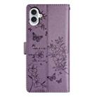 For iPhone 16 Plus Butterfly Love Flower Embossed Leather Phone Case(Purple) - 3