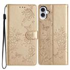 For iPhone 16 Butterflies and Flowers Leather Phone Case(Gold) - 1