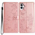 For iPhone 16 Butterfly Love Flower Embossed Leather Phone Case(Rose Gold) - 1