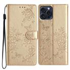 For iPhone 15 Pro Max Butterfly Love Flower Embossed Leather Phone Case(Gold) - 1