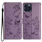 For iPhone 15 Pro Max Butterfly Love Flower Embossed Leather Phone Case(Purple) - 1