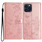 For iPhone 15 Pro Butterflies and Flowers Leather Phone Case(Rose Gold) - 1