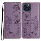 For iPhone 15 Pro Butterfly Love Flower Embossed Leather Phone Case(Purple) - 1
