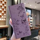 For iPhone 15 Pro Butterfly Love Flower Embossed Leather Phone Case(Purple) - 2