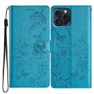 For iPhone 15 Pro Butterfly Love Flower Embossed Leather Phone Case(Blue) - 1