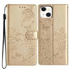 For iPhone 15 Plus Butterfly Love Flower Embossed Leather Phone Case(Gold) - 1