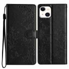For iPhone 15 Plus Butterfly Love Flower Embossed Leather Phone Case(Black) - 1
