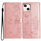 For iPhone 15 Plus Butterfly Love Flower Embossed Leather Phone Case(Rose Gold) - 1