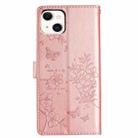 For iPhone 15 Plus Butterfly Love Flower Embossed Leather Phone Case(Rose Gold) - 3
