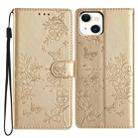 For iPhone 15 Butterfly Love Flower Embossed Leather Phone Case(Gold) - 1