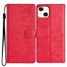 For iPhone 15 Butterfly Love Flower Embossed Leather Phone Case(Red) - 1
