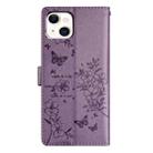 For iPhone 15 Butterfly Love Flower Embossed Leather Phone Case(Purple) - 3