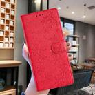 For iPhone 14 Plus Butterfly Love Flower Embossed Leather Phone Case(Red) - 2