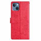 For iPhone 14 Plus Butterfly Love Flower Embossed Leather Phone Case(Red) - 3