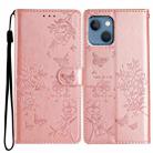 For iPhone 14 Plus Butterfly Love Flower Embossed Leather Phone Case(Rose Gold) - 1